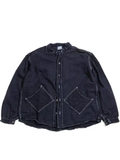 ARGYLE HAND POCKET SHIRT DOUBLE INDIGO COTTON TOTE CLOTH RINSED | Tender Co Shop
