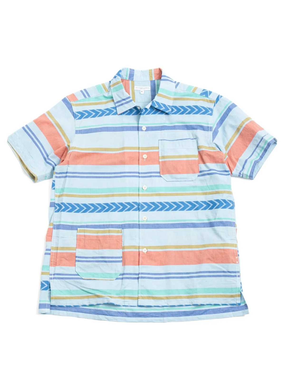 CAMP SHIRT BLUE HORIZONTAL MULTI STRIPE | Engineered Garments Shop