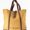 LOT 5220 LEATHER / CANVAS TOTE BAG D.BEIGE PRINTED | Warehouse & Co Store