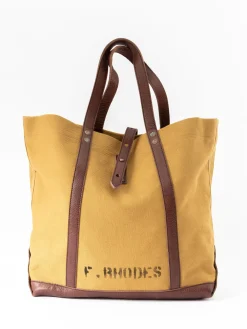 LOT 5220 LEATHER / CANVAS TOTE BAG D.BEIGE PRINTED | Warehouse & Co Store