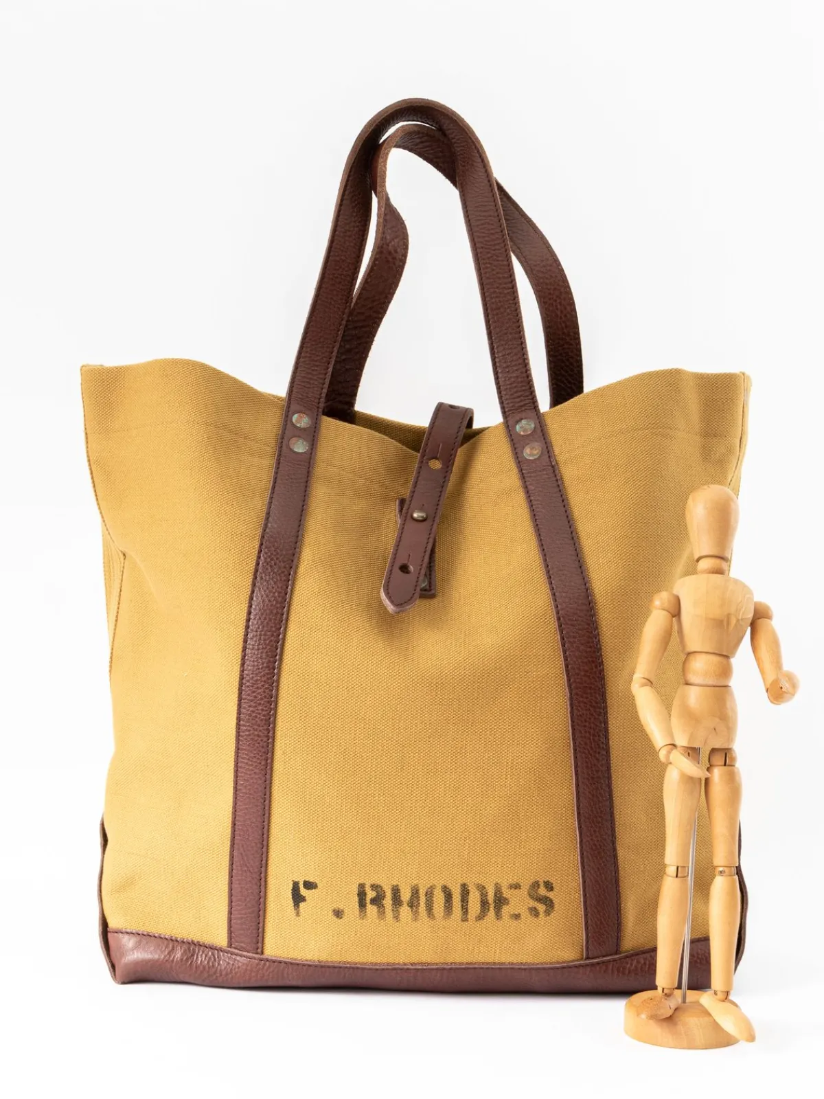 LOT 5220 LEATHER / CANVAS TOTE BAG D.BEIGE PRINTED | Warehouse & Co Store
