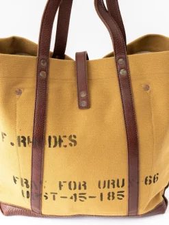 LOT 5220 LEATHER / CANVAS TOTE BAG D.BEIGE PRINTED | Warehouse & Co Store