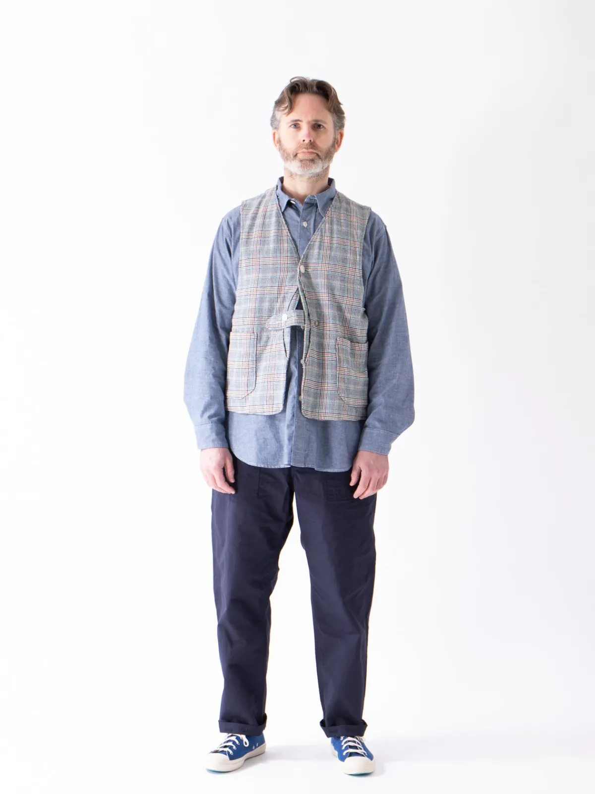 Navy/Green/Orange CP Glen Plaid Upland Vest | Engineered Garments Hot