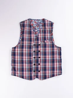 Navy/White/Red Plaid Poplin Reversible Vest | Engineered Garments Cheap