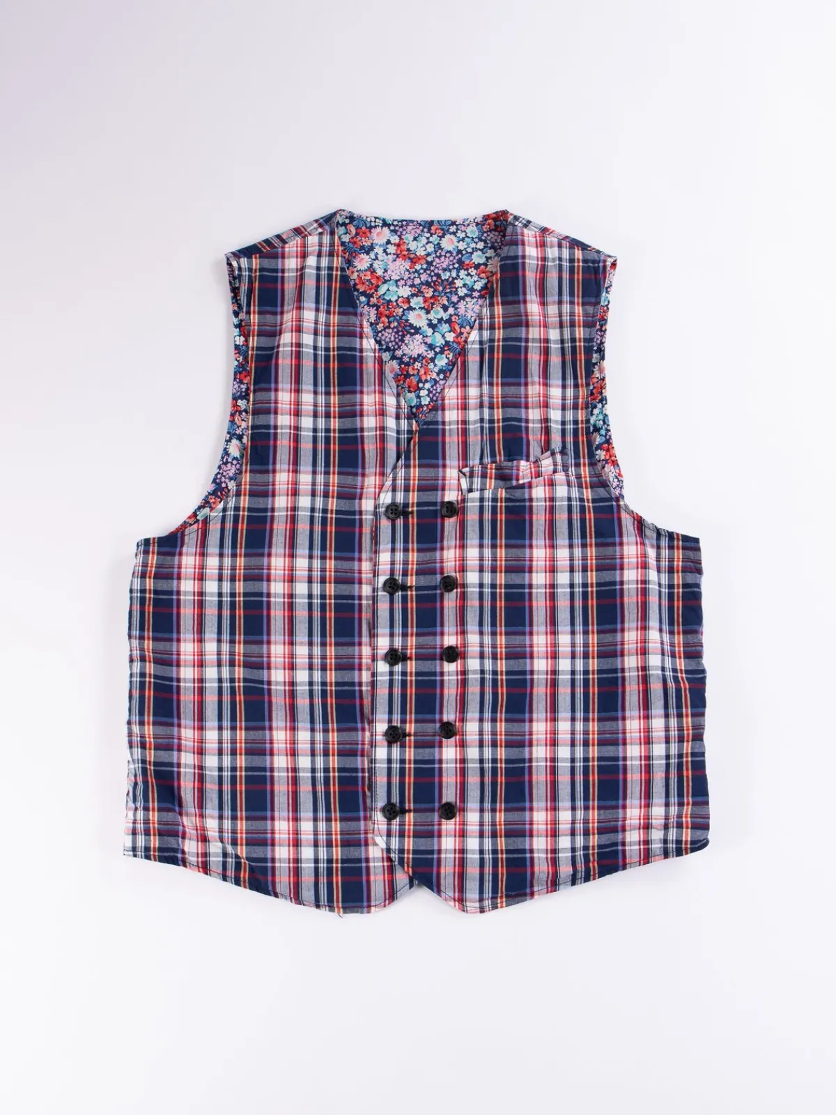Navy/White/Red Plaid Poplin Reversible Vest | Engineered Garments Cheap
