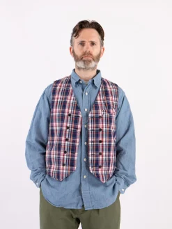Navy/White/Red Plaid Poplin Reversible Vest | Engineered Garments Cheap