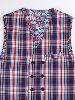 Navy/White/Red Plaid Poplin Reversible Vest | Engineered Garments Cheap
