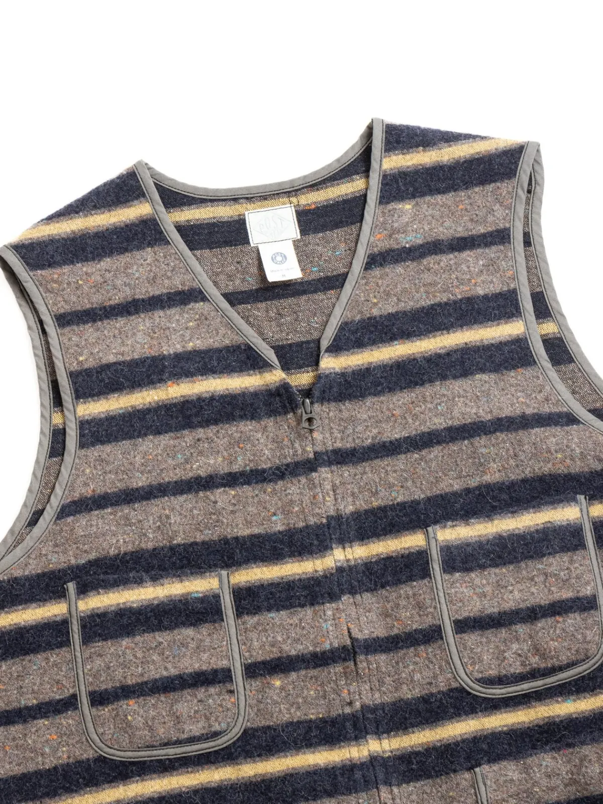 (1502–TWN) FLEECE VEST TRASHED WOOL NAVY STRIPE | Post O’alls Best Sale