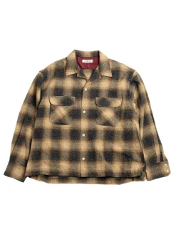 OMBRE CHECK OPEN COLLAR L/S SHIRT MUSTARD | H.UNIT Outlet