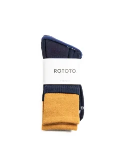 ORGANIC COTTON DOUBLE LAYER CREW SOCK D.YELLOW/NAVY | RoToTo Shop