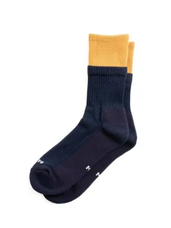 ORGANIC COTTON DOUBLE LAYER CREW SOCK D.YELLOW/NAVY | RoToTo Shop