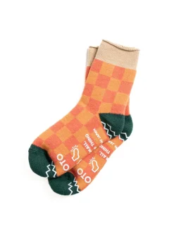PILE ROOM SOCK CHECKERBOARD BEIGE/D.GREEN | RoToTo Cheap