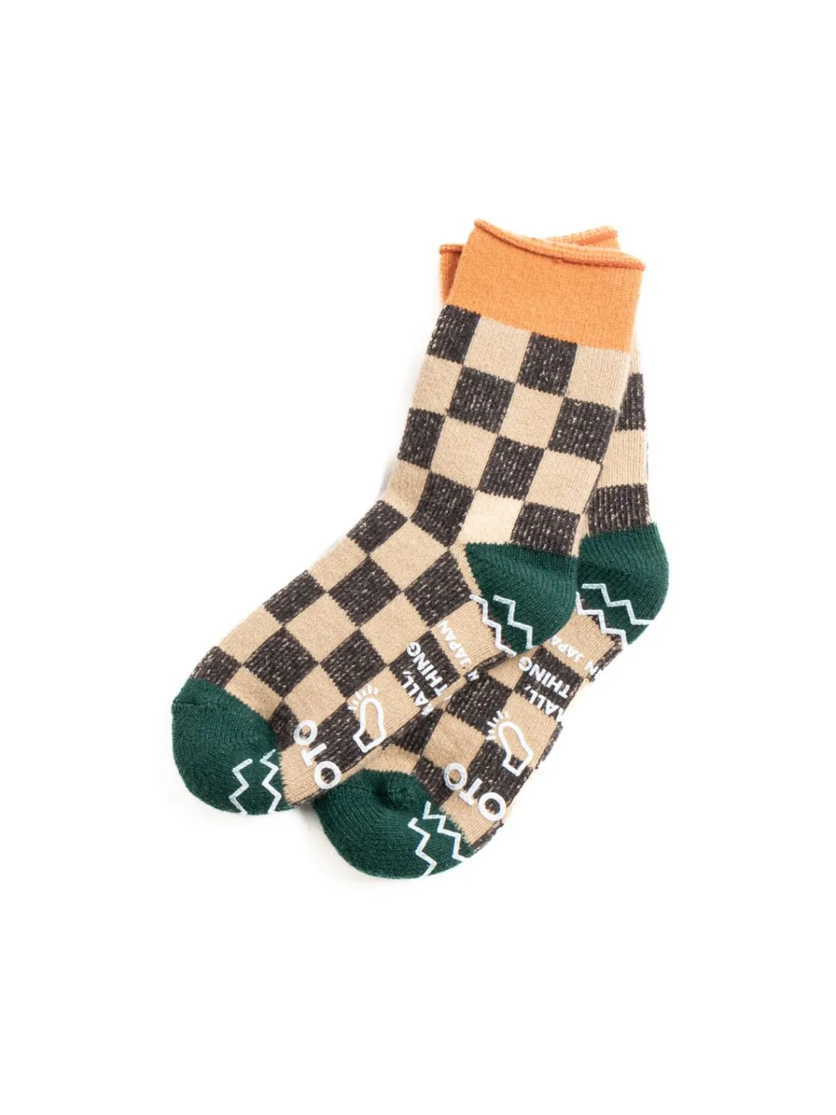 PILE ROOM SOCK CHECKERBOARD L.ORANGE/D.GREEN | RoToTo Fashion