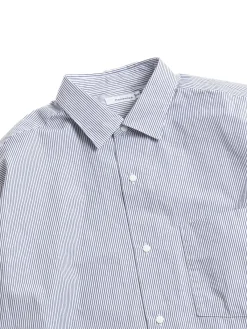 REGULAR COLLAR STRIPE WIND SHIRT NAVY | Nanamica Best Sale
