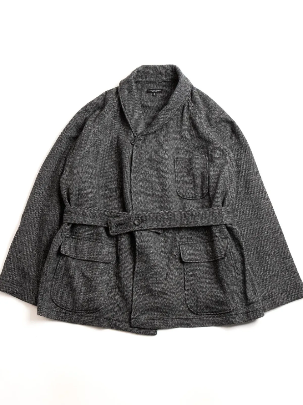 SMOKING JACKET GREY POLY WOOL HERRINGBONE | Engineered Garments Online