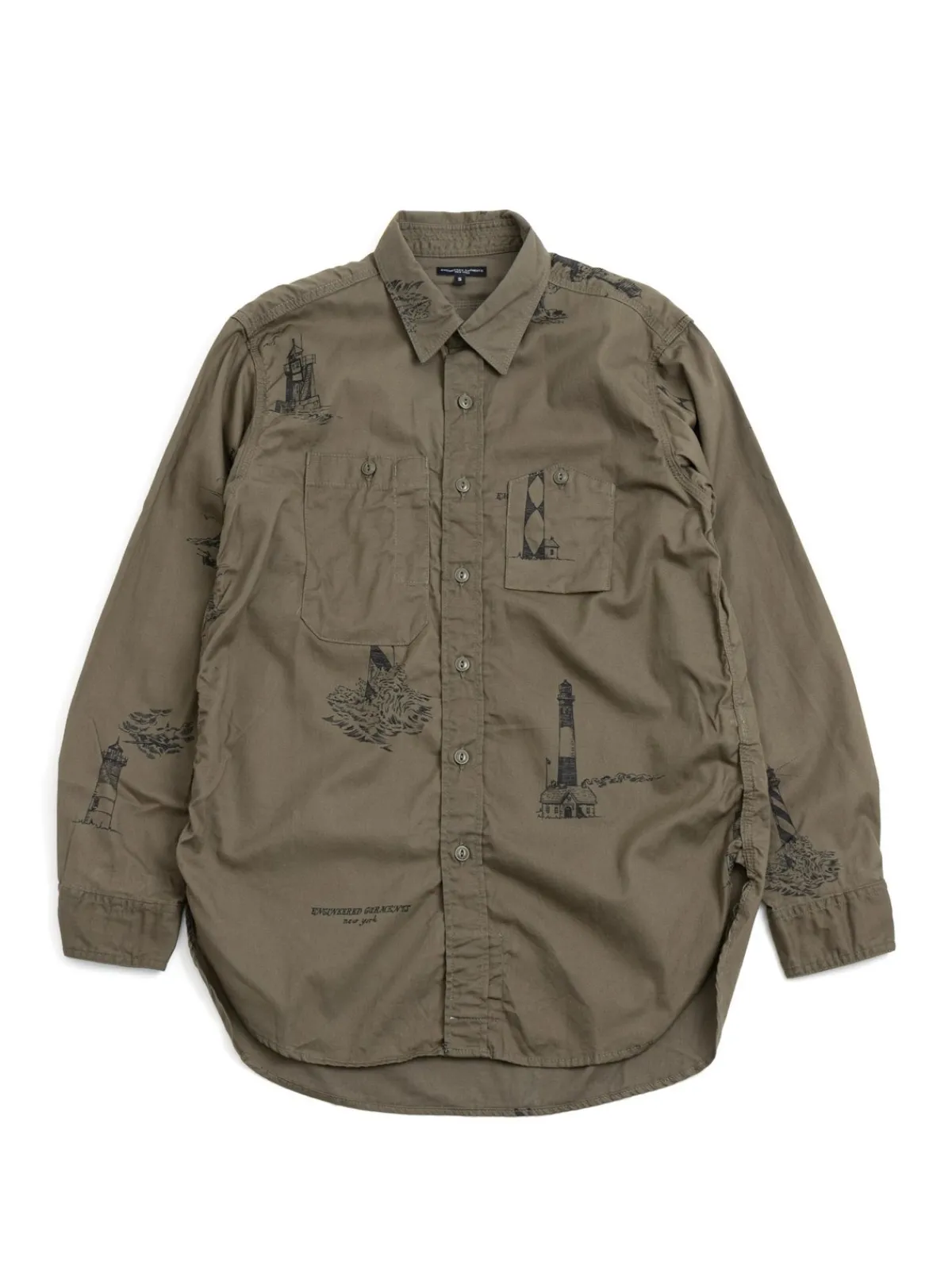 WORK SHIRT OLIVE LH PRINTED SANDED TWILL | Engineered Garments Shop