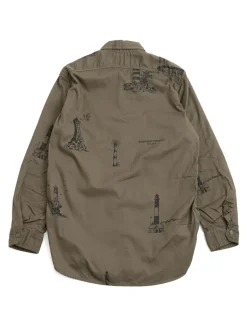 WORK SHIRT OLIVE LH PRINTED SANDED TWILL | Engineered Garments Shop